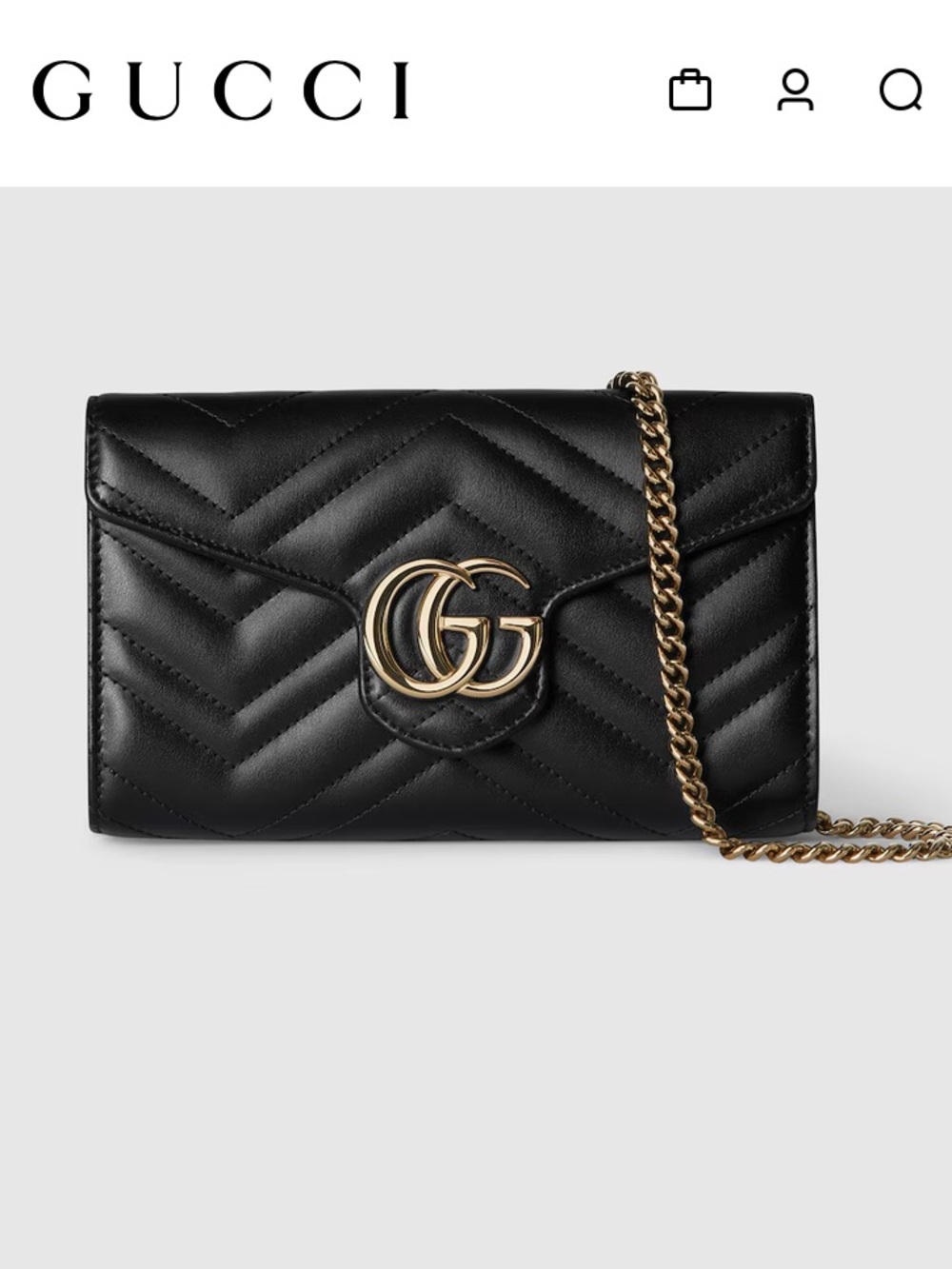 Gucci Black Quilted Leather Wallet with Gold Chain